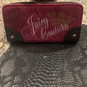 Juicy Couture Magenta Suede Zip-Around Wallet with Embroidered Logo
